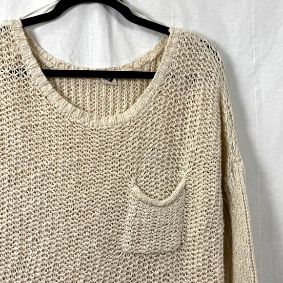 Roxy Sweater Womens Sz S Ivory Open Knit Beach Good Day Sunshine Cotton Pullover - Picture 4 of 9